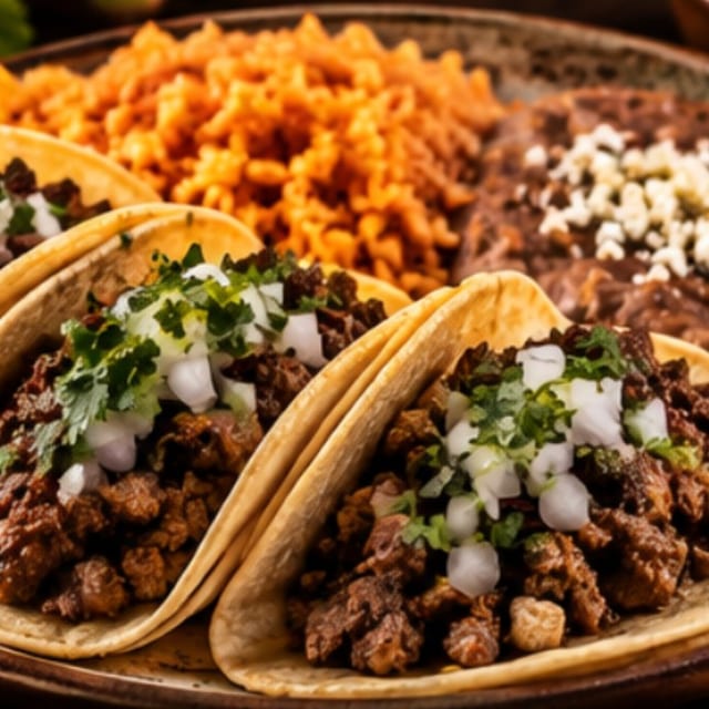 Tacos, Rice and Beans.
